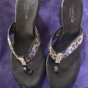 Black & Silver Leopard Rhinestone Sandals